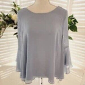 Womens Jennifer Lopez Slate Blue Bell Sleeve Blouse